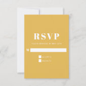 モダンな大胆な青と黄色の縦型ウェディング 出欠カード (正面)