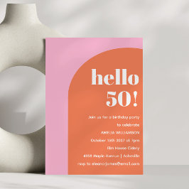 モダンな大胆幾何学ピンクオレンジ50歳の誕生日 招待状