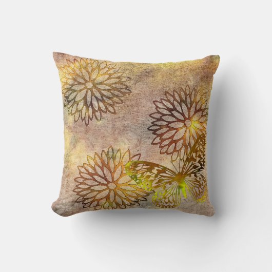 モダンな大輪の金の花の輪郭の枕 クッション (正面)