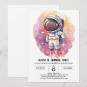 モダンな天体探査員 宇宙飛行士 誕生日 招待状 (正面/裏面)