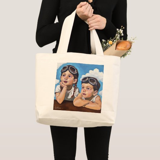 モダンな天使の絵画 - レンブラント風アート ラージトートバッグ (正面(商品))