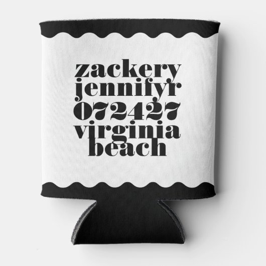 モダンな太めのスカラップ模様の枠　黒と白 缶クーラー (正面)