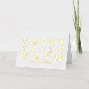 モダンな太字のタイポグラフィーホワイトハッピーハロウィン 箔グリーティングカード