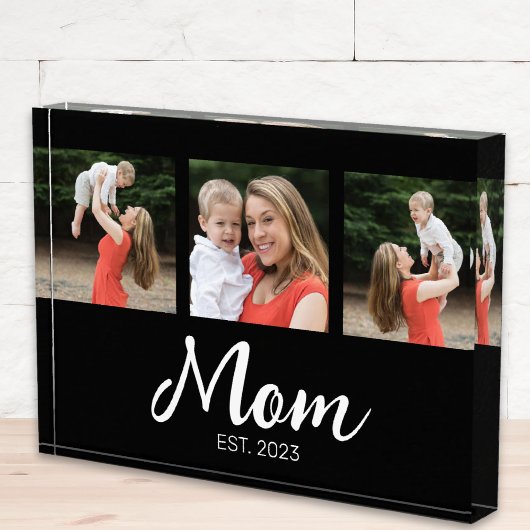 モダンな太字の黒のスクリプト Mom Established 3枚の写真 フォトブロック