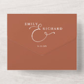 モダンな夫婦 テラコッタ ウェディングQRコード付招待状 オールインワン招待状 (裏面)