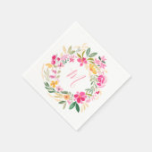 モダンな女の子のイニシャルフラワーレース スタンダードカクテルナプキン (角)