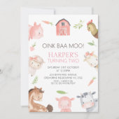 モダンな女の子のミニマルなファームをテーマにした誕生日 招待状 (正面)