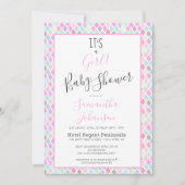 モダンな女の子の幾何学模様のベビーシャワー 招待状 (正面)