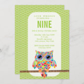 モダンな女の子の誕生会の虹のフクロウの招待 招待状 (正面/裏面)
