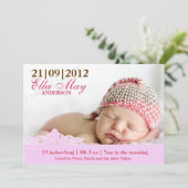 モダンな女の赤ちゃんの写真の誕生の発表 案内状 (スタンド正面)