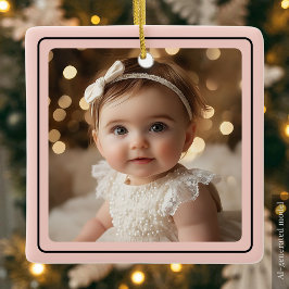 モダンな女の赤ちゃんの写真 クリスマス ピンク スクリプト名 セラミックオーナメント
