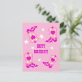モダンな女性のためのピンクのカウガール ウエスタンブーツ 誕生日 ポストカード (スタンド正面)