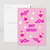 モダンな女性のためのピンクカウガールウェスタンブーツ誕生日 ポストカード (正面/裏面)