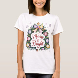 モダンな女性のクリスマスを祝うメリリーブライト Tシャツ