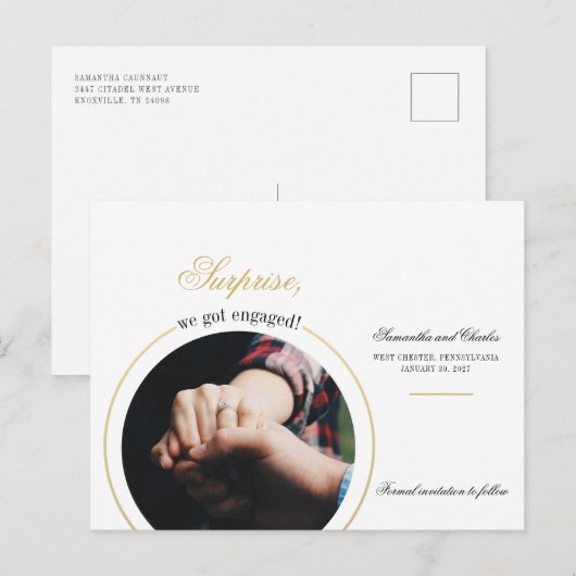 モダンな婚約記念写真パーティー インビテーションポストカード (正面/裏面)