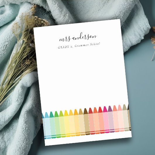 モダンな子供たちへの教師向けカラフルな虹色クレヨン ノートカード