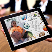 モダンな子供のスポーツの誕生日パーティー サンキューカード