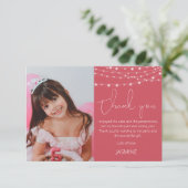 モダンな子供のピンクの写真サンクスカード サンキューカード (スタンド正面)