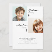 モダンな子供の共同誕生日パーティーの写真 招待状 (正面)