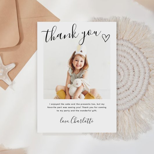 モダンな子供の写真の誕生日 サンキューカード