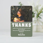 モダンな子供の写真の誕生日 | 緑の感謝カード サンキューカード (スタンド正面)