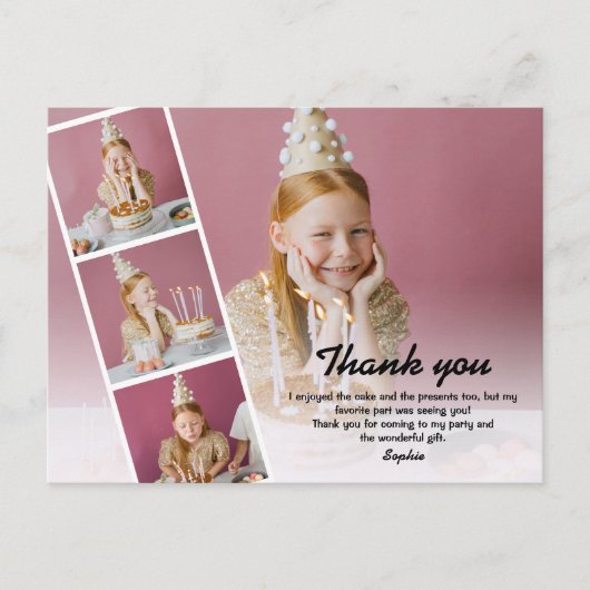 モダンな子供の写真　誕生日　ありがとう ポストカード (正面)