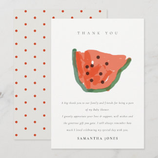 モダンな子供の手描きイラストのワ watermelon フルーツ ベイビーシャワー サンキューカード