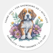 モダンな子犬のテラコッタベビーシャワー ラウンドシール (正面)