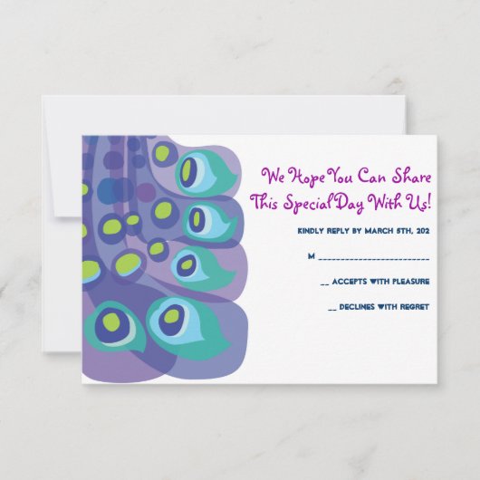 モダンな孔雀のバーのバルミツワーの応答カード 出欠カード (正面)