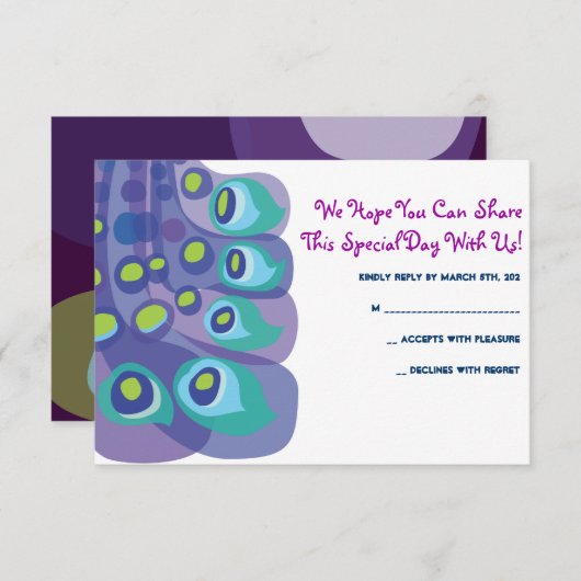 モダンな孔雀のバーのバルミツワーの応答カード 出欠カード (正面/裏面)