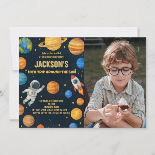 モダンな宇宙の誕生日招待状 招待状 (正面)