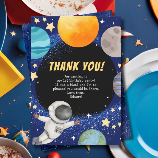 モダンな宇宙誕生日パーティーお礼カード サンキューカード