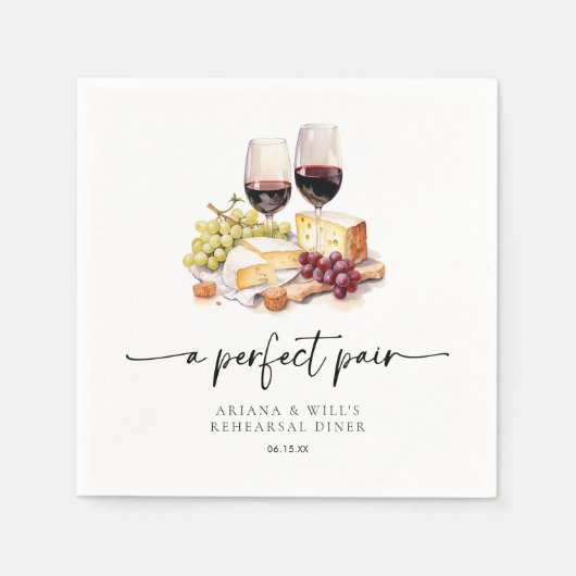 モダンな完璧なペア 水彩 ワイン & チーズ スタンダードカクテルナプキン (正面)