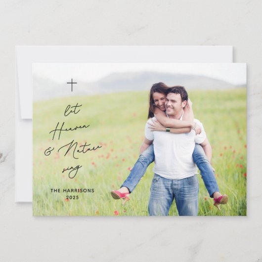 モダンな宗教的クリスマス 天と自然の写真 シーズンカード (正面)