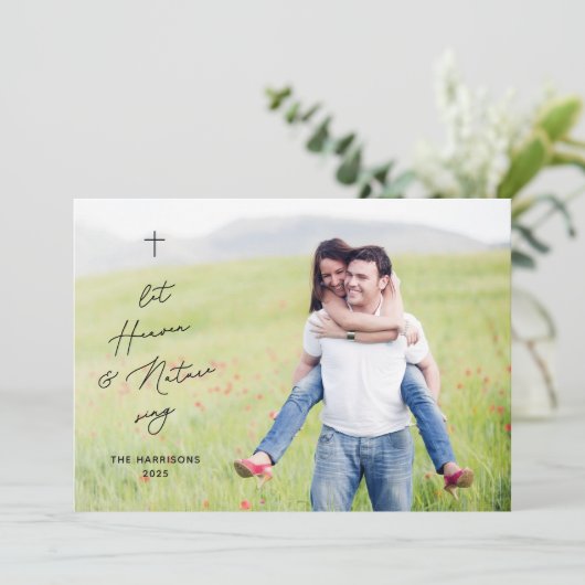 モダンな宗教的クリスマス 天と自然の写真 シーズンカード (スタンド正面)