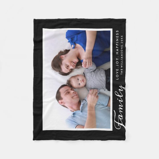 モダンな家族の写真テンプレートの原稿はカスタムを言い表わします フリースブランケット (正面)