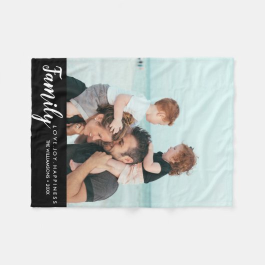 モダンな家族の写真テンプレートカスタムなあなたの単語 フリースブランケット (正面(横))