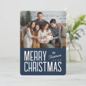 モダンな家族写真のクリスマスカード - ネイビーブルー シーズンカード (スタンド正面)