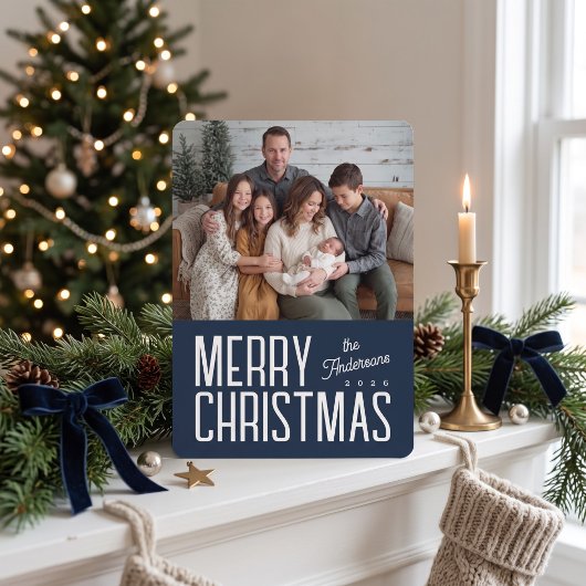 モダンな家族写真のクリスマスカード - ネイビーブルー シーズンカード
