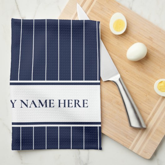 モダンな家族海軍白くストライプのな台所 キッチンタオル (四つ折り)