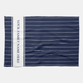 モダンな家族海軍白くストライプのな台所 キッチンタオル (横)