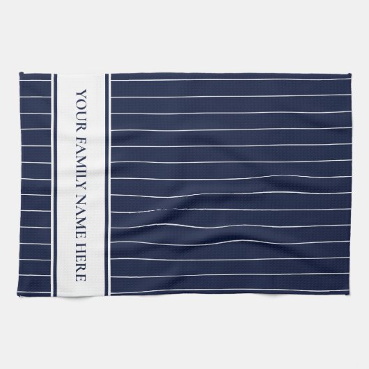 モダンな家族海軍白くストライプのな台所 キッチンタオル (横)