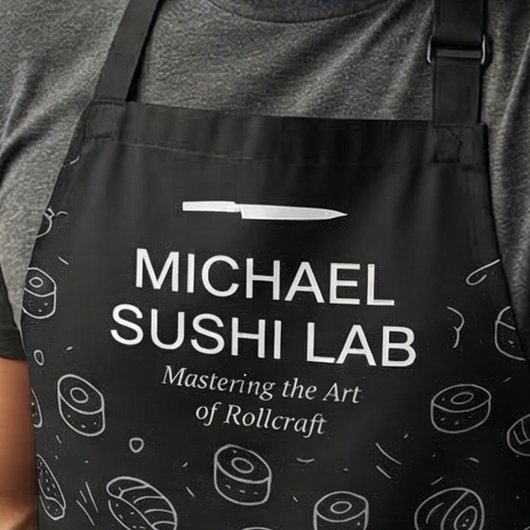 モダンな寿司パターンとシェフの名前がユニーク エプロン