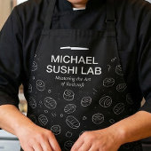 モダンな寿司パターンとシェフの名前がユニーク エプロン