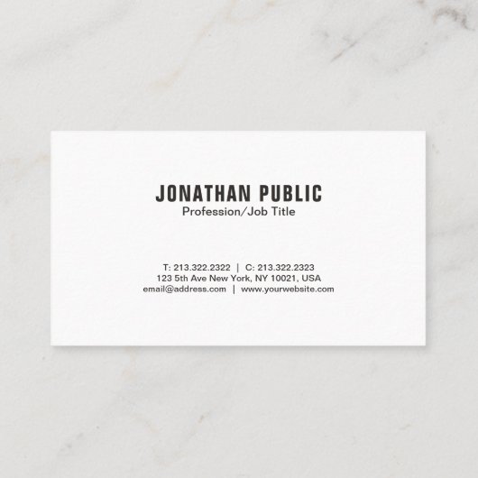 モダンな専門のエレガントな白黒のシンプル 名刺 (裏面)