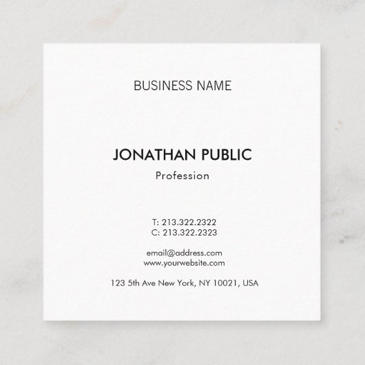 モダンな専門のクリエイティブのお洒落なテンプレートの贅沢 スクエア名刺 (裏面)