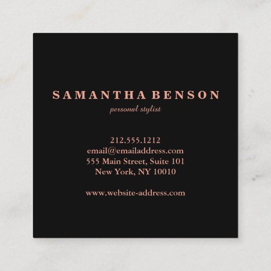 モダンな専門のスタイリストのシックな銅のばら色の金ゴールド スクエア名刺 (裏面)