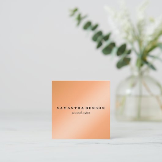 モダンな専門のスタイリストのシックな銅のばら色の金ゴールド スクエア名刺 (スタンド正面)