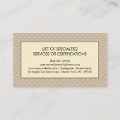 モダンな専門のベーカリーのシェフのエレガントなヴィンテージ 名刺 (裏面)