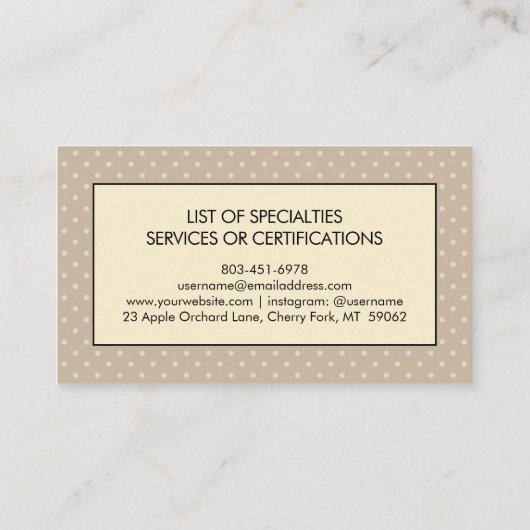 モダンな専門のベーカリーのシェフのエレガントなヴィンテージ 名刺 (裏面)